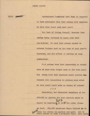Primary view of object titled '[News Script: Price debate]'.