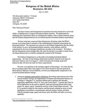 Executive Correspondence – Letter dtd 07/27/2005 to all Commissioners from Senators Olympia Snowe, Susan Collins and Representatives Michael Michaud and Thomas Allen