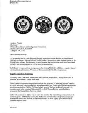 Executive Correspondence – Letter to Chairman Principi from Jim Doyle, (Gov WI) Senators Herb Kohl and Russ Feingold, Representatives Given Moore and Paul Ryan