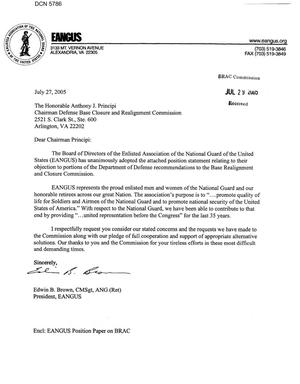 Coalition Correspondence – Letter dtd 07/27/2005 to Chairman Principi from Edwin Brown CMSgt, ANG (Ret)