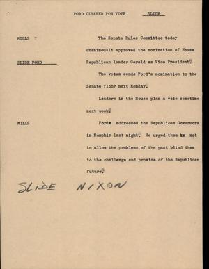 Primary view of object titled '[News Script: Ford cleared for vote]'.