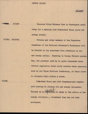 Primary view of object titled '[News Script: Energy Crisis]'.