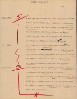 Primary view of object titled '[News Script: Dallas Police Dept.]'.