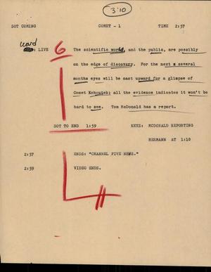 Primary view of object titled '[News Script: Comet]'.