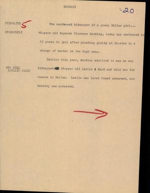 Primary view of object titled '[News Script: Beckley]'.
