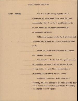 Primary view of object titled '[News Script: Energy Action Committee]'.