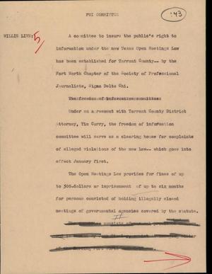 Primary view of object titled '[News Script: FOI Committee]'.