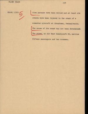Primary view of object titled '[News Script: Plane Crash]'.