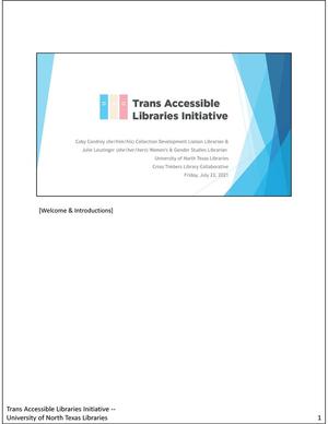 Primary view of object titled 'Trans Accessible Libraries Initiative'.