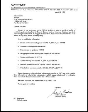 [WESTAT Corporation's Letter to E.M. Daggett Middle School Principal on TETAC Project Report]