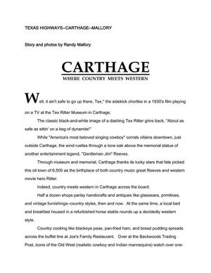 Primary view of object titled 'Carthage: Where country meets western'.