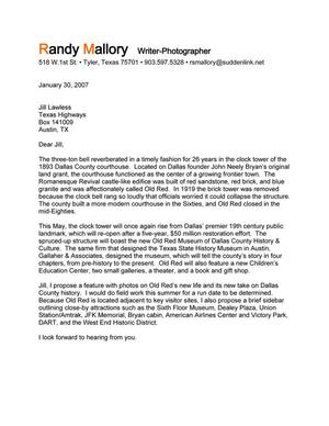 [Query letter from Randy Mallory to Jill Lawless about Old Red Courthouse, January 30, 2007]
