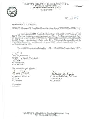 Air Force - May 5, 2005 - Minutes of Air Force Base Closure Executive Group (AF/BCEG) Meeting
