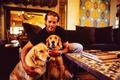 Photograph: [Mike Modano and his two golden retrievers]