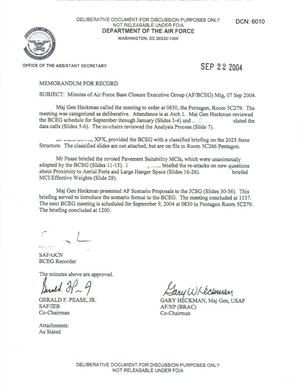 Air Force - September 7, 2004 - Minutes of Air Force Base Closure Executive Group (AF/BCEG) Meeting