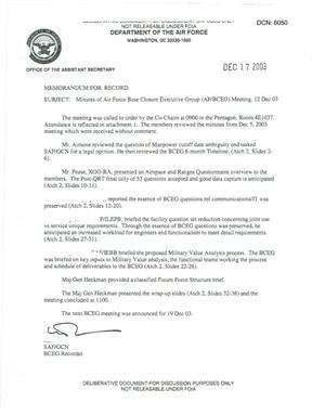 Air Force - December 12, 2003 - Minutes of Air Force Base Closure Executive Group (AF/BCEG) Meeting