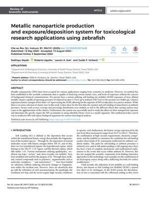 Metallic nanoparticle production and exposure/deposition system for toxicological research applications using zebrafish