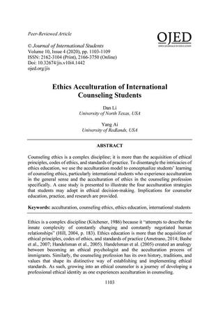 Ethics Acculturation of International Counseling Students