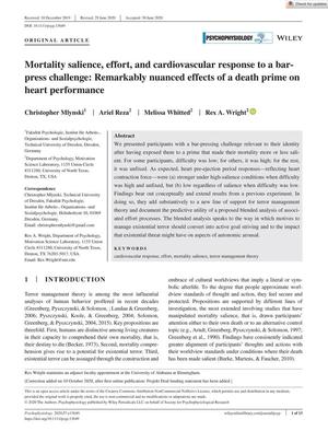 Mortality salience, effort, and cardiovascular response to a bar-press challenge: Remarkably nuanced effects of a death prime on heart performance
