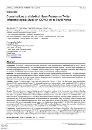 Conversations and Medical News Frames on Twitter: Infodemiological Study on COVID-19 in South Korea