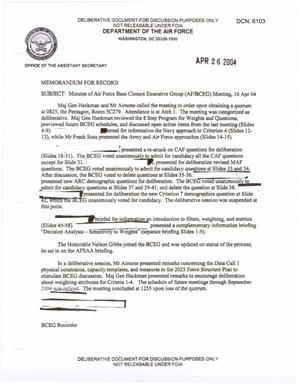 Air Force - April 16, 2004 - Minutes of Air Force Base Closure Executive Group (AF/BCEG) Meeting