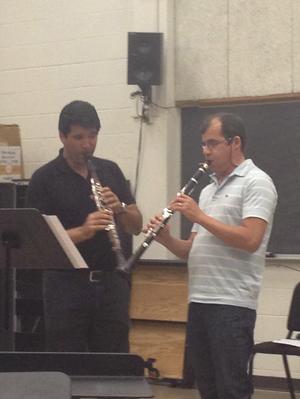 Primary view of object titled '[Ricardo Fraire and Johnson Machado perform at pre-concert event, 1]'.