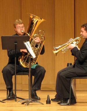 [Jesse Orth and Richard Adams perform "Music for Brass Instruments"]