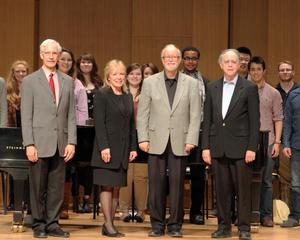 [Myra Crownover with College of Music faculty and the A Cappella Choir]