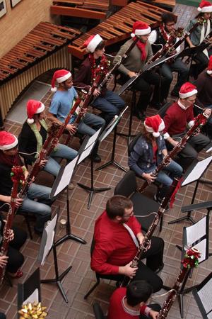 [Two rows of people playing bassoons adorned with tinsel, 3]