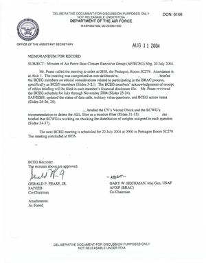 Air Force - July 20, 2004 - Minutes of Air Force Base Closure Executive Group (AF/BCEG) Meeting