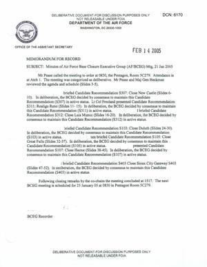 Air Force - January 21, 2005 - Minutes of Air Force Base Closure Executive Group (AF/BCEG) Meeting