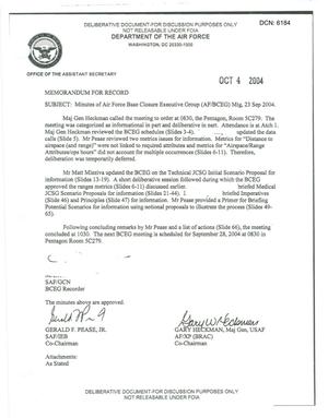 Air Force - September 23, 2004- Minutes of Air Force Base Closure Executive Group (AF/BCEG) Meeting