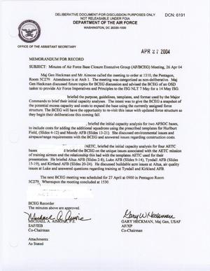 Air Force - April 26, 2004 - Minutes of Air Force Base Closure Executive Group (AF/BCEG) Meeting