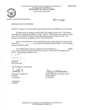 Air Force - August 27, 2004 - Minutes of Air Force Base Closure Executive Group (AF/BCEG) Meeting