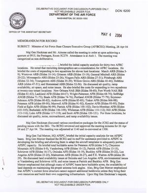 Air Force - April 28, 2004 - Minutes of Air Force Base Closure Executive Group (AF/BCEG) Meeting