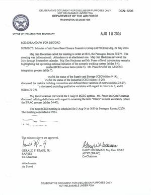 Air Force - July 29, 2004 - Minutes of Air Force Base Closure Executive Group (AF/BCEG) Meeting