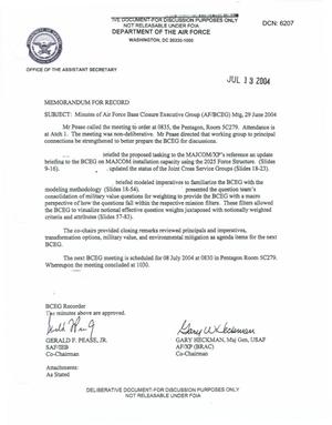 Air Force - June 29, 2004 - Minutes of Air Force Base Closure Executive Group (AF/BCEG) Meeting