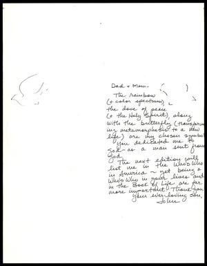 Primary view of object titled '[Photocopy of a note from John Thomas to his parents]'.