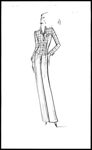 Primary view of object titled '[Sketch (F.) created by Michael Faircloth of an outfit for Laura Bush]'.