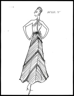Primary view of object titled '[Sketch created by Michael Faircloth of a dress with fringe]'.