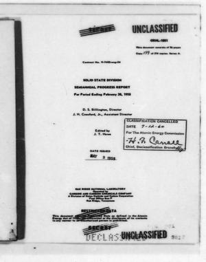 Solid State Division Semiannual Progress Report For Period Ending February 28, 1955