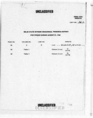 Solid State Division Semiannual Progress Report for Period Ending August 31, 1955