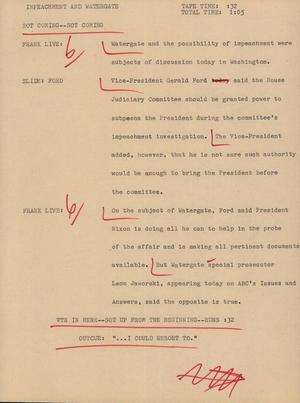 Primary view of object titled '[News Script: Impeachment and Watergate]'.