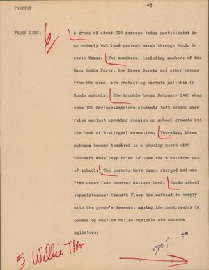 Primary view of object titled '[News Script: Protest]'.