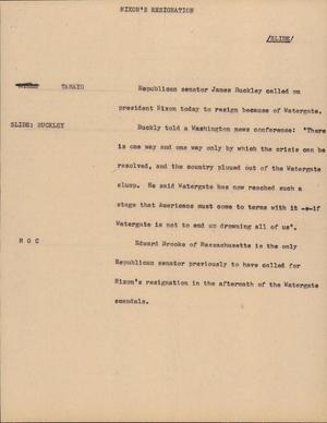 Primary view of object titled '[News Script: Nixon' s resignation]'.