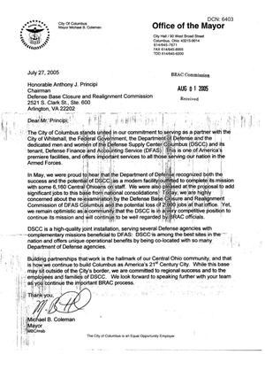 Executive Correspondence - From Mayor Michael B. Coleman To Chairman Principi
