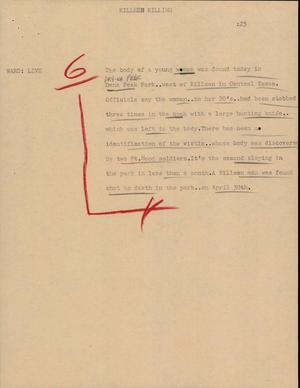 Primary view of object titled '[News Script: Killeen Killing]'.