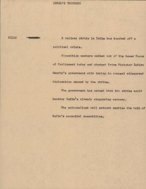 Primary view of object titled '[News Script: India's Troubles]'.