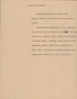 Primary view of object titled '[News Script: Connally Food Prices ]'.