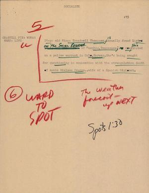 Primary view of object titled '[News Script: Socialite]'.